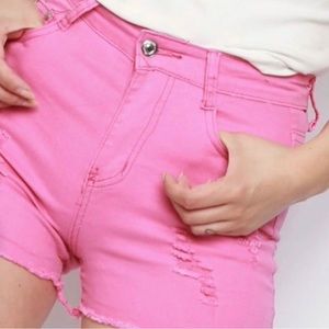 Pink denim shorts